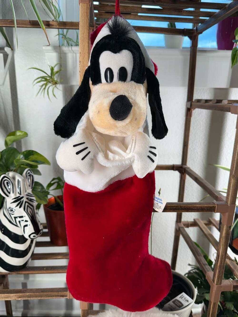 Disney Goofy Plush 3D Christmas Stocking Red Santa Hat Holiday